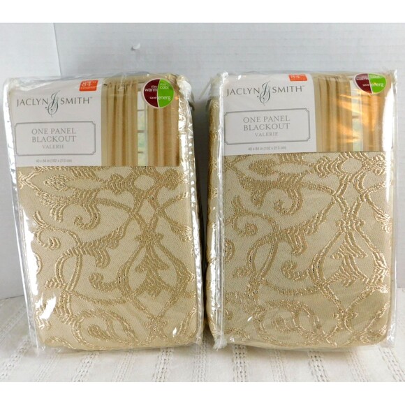 Jaclyn Smith Curtains, Blackout 84x40 Set of 2 Valerie Oyster Beige Drapes NEW - Picture 1 of 8
